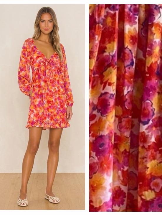 Misa Los Angeles Dresses & Skirts - Misa Pink Orange Yellow Floral Chiffon Dress Romper XS